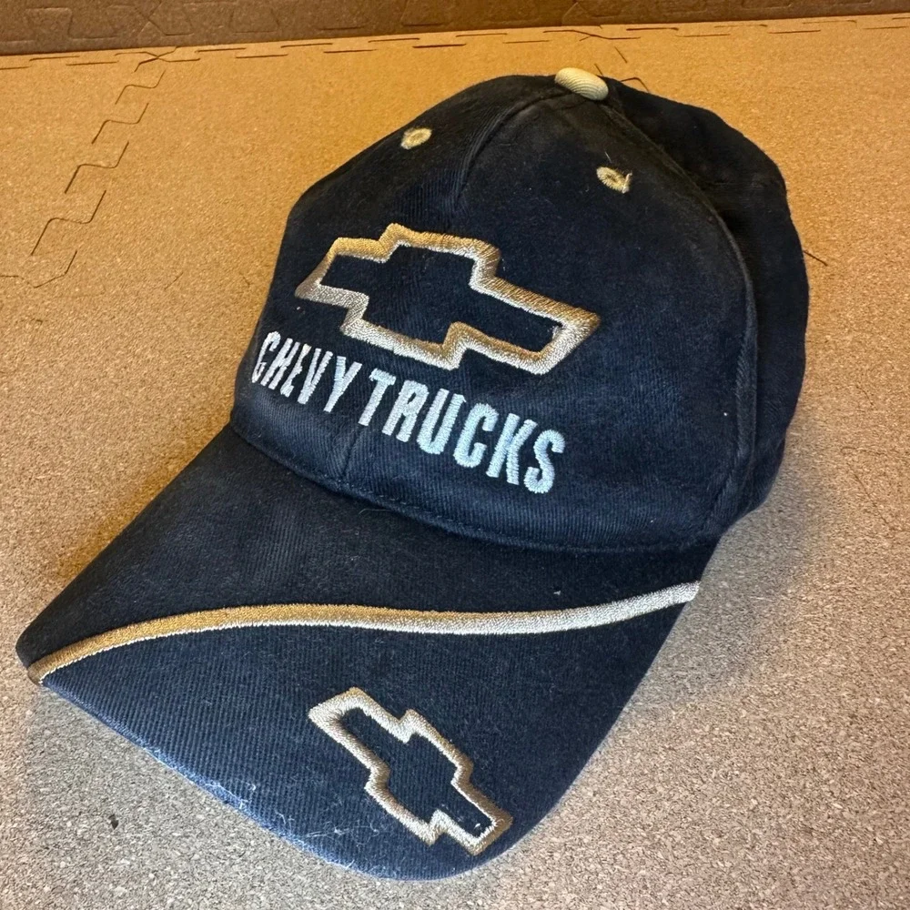 Chevy Trucks Hat Mens OSFM Black Gold Embroidered Baseball Cap Adjustable Strap